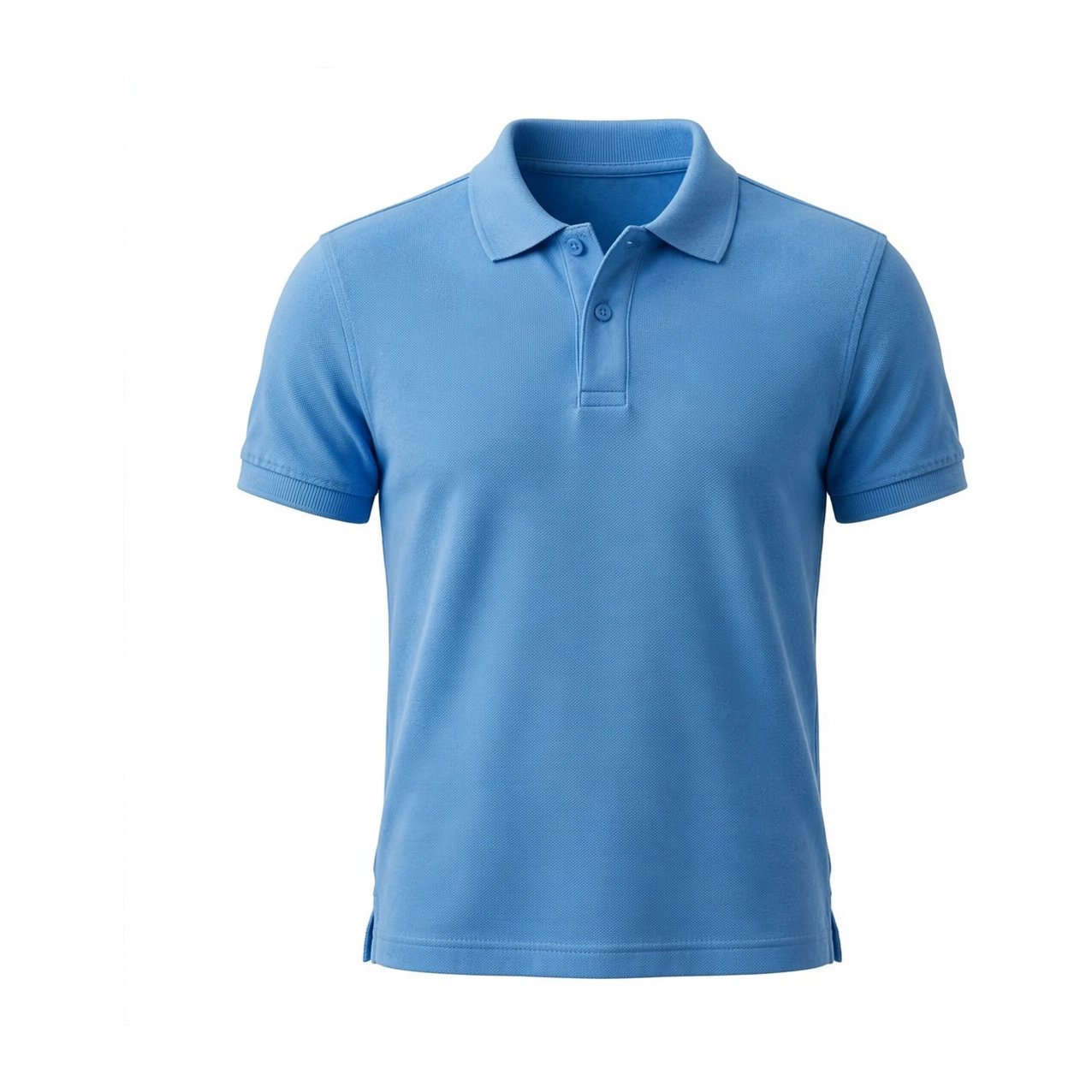 Studio product photo, front view of a plain unbranded red pique polo shirt, on a white background